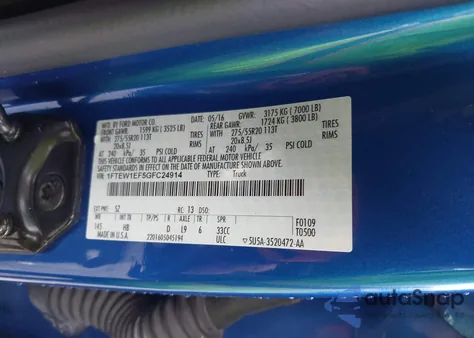 2016 Ford F-150 Lariat из США, поврежденный, VIN 1FTEW1EF5GFC24914